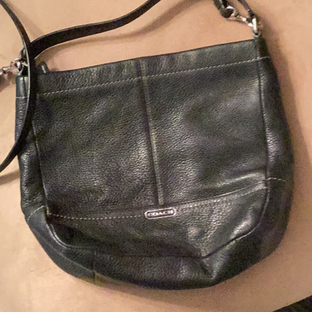 Coach Black Leather Shoulder Bag with Pebbled Texture
